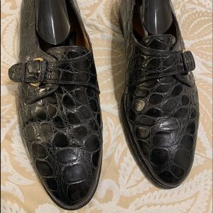 MENS 8.5 M MAURI HAND MADE ITALY BLACK ALLIGATOR MONK STRAP GOLD BUCKLE Shoes